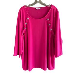CALVIN KLEIN Top 3X Bright Pink Career Office Cocktail 3/4 Sleeves Easter
